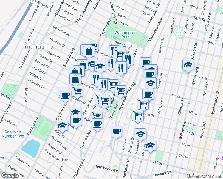 map of restaurants, bars, coffee shops, grocery stores, and more near in Jersey City