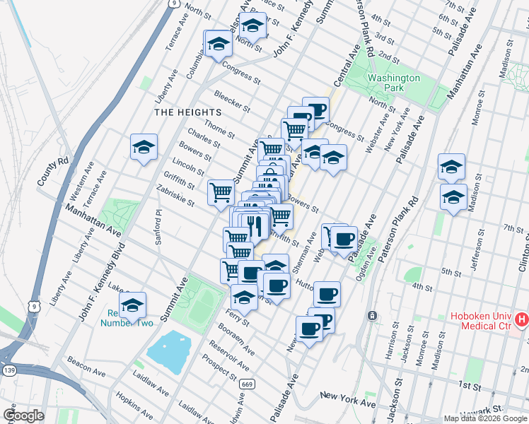 map of restaurants, bars, coffee shops, grocery stores, and more near 324 County Road 663 in Jersey City