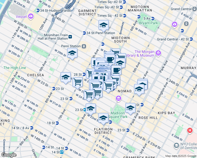 map of restaurants, bars, coffee shops, grocery stores, and more near in New York