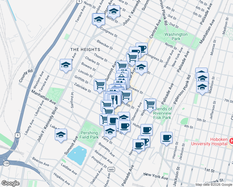 map of restaurants, bars, coffee shops, grocery stores, and more near 324 County Road 663 in Jersey City