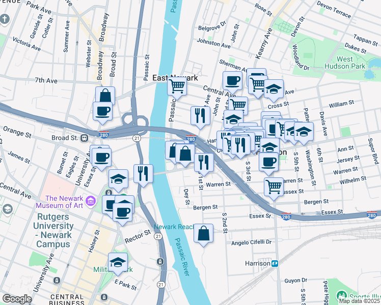 map of restaurants, bars, coffee shops, grocery stores, and more near 27 Cleveland Avenue in Harrison