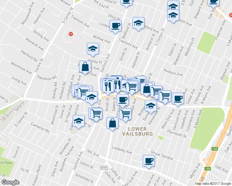 map of restaurants, bars, coffee shops, grocery stores, and more near 11 Stuyvesant Avenue in Irvington