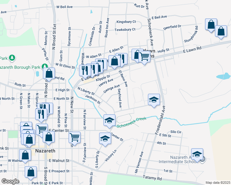 map of restaurants, bars, coffee shops, grocery stores, and more near 51 Charles Avenue in Nazareth