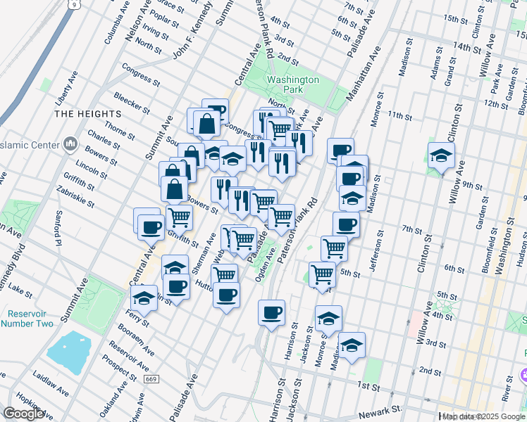 map of restaurants, bars, coffee shops, grocery stores, and more near in Jersey City