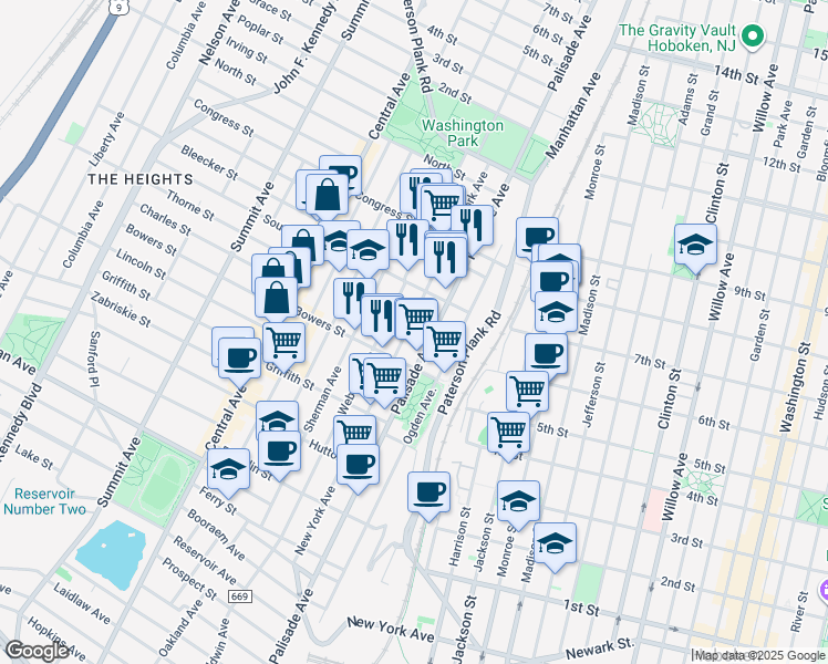 map of restaurants, bars, coffee shops, grocery stores, and more near in Jersey City