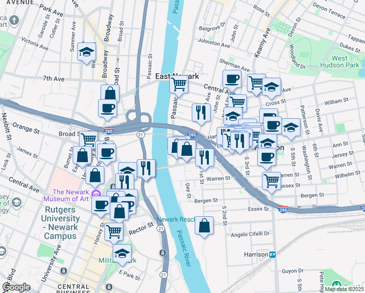map of restaurants, bars, coffee shops, grocery stores, and more near 2 Cleveland Avenue in Harrison