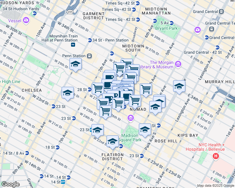 map of restaurants, bars, coffee shops, grocery stores, and more near 1223 Broadway in New York