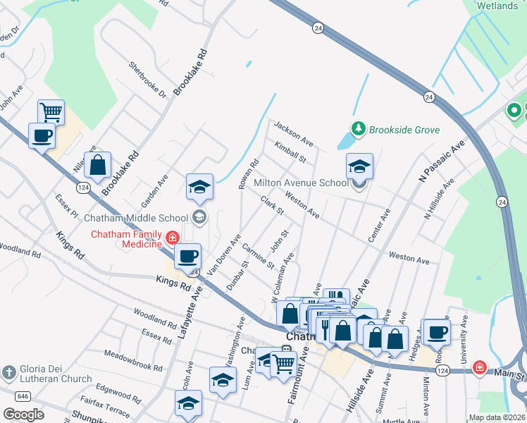 map of restaurants, bars, coffee shops, grocery stores, and more near 49 Dunbar Street in Chatham