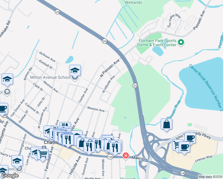 map of restaurants, bars, coffee shops, grocery stores, and more near 106 North Summit Avenue in Chatham