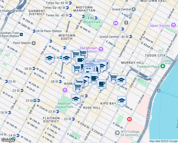 map of restaurants, bars, coffee shops, grocery stores, and more near 38 East 32nd Street in New York