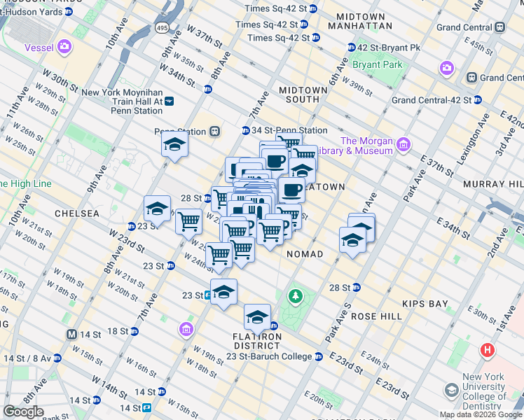 map of restaurants, bars, coffee shops, grocery stores, and more near in New York