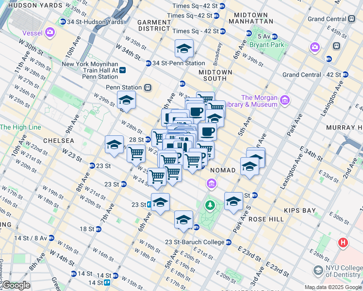 map of restaurants, bars, coffee shops, grocery stores, and more near in New York