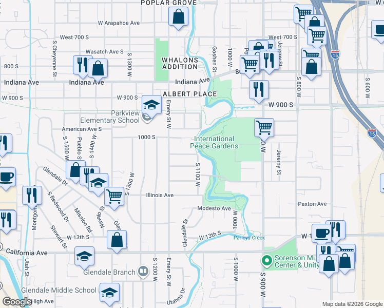 map of restaurants, bars, coffee shops, grocery stores, and more near 1076 South 11th West in Salt Lake City