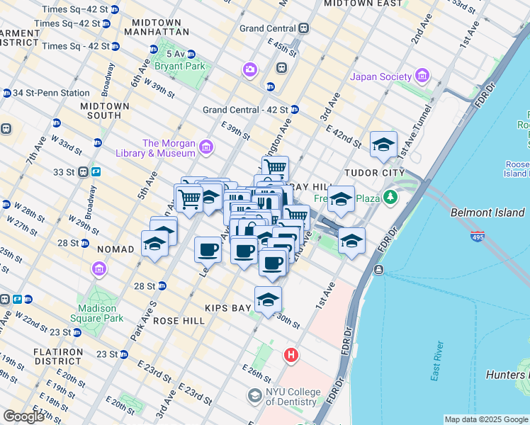 map of restaurants, bars, coffee shops, grocery stores, and more near 507 3rd Avenue in New York
