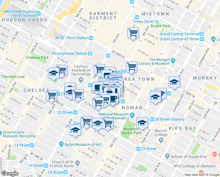 map of restaurants, bars, coffee shops, grocery stores, and more near in New York