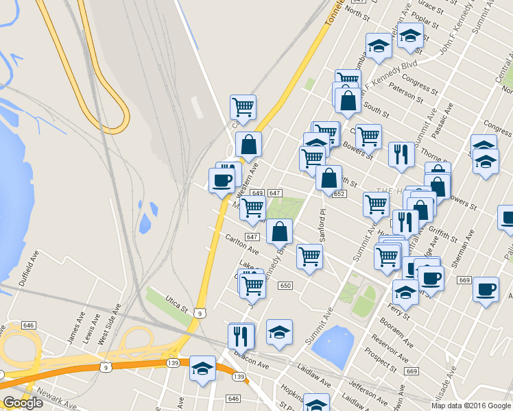 map of restaurants, bars, coffee shops, grocery stores, and more near 260 County Road 647 in Jersey City