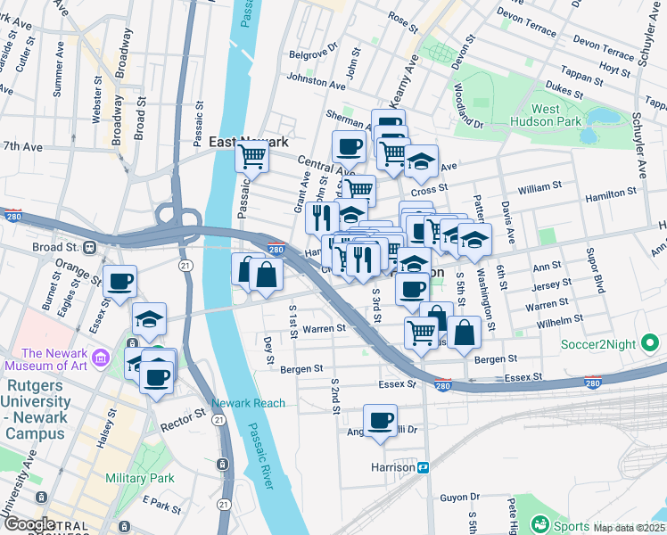 map of restaurants, bars, coffee shops, grocery stores, and more near in Harrison