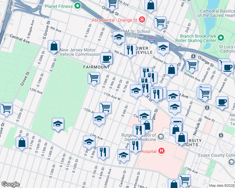 map of restaurants, bars, coffee shops, grocery stores, and more near in Newark