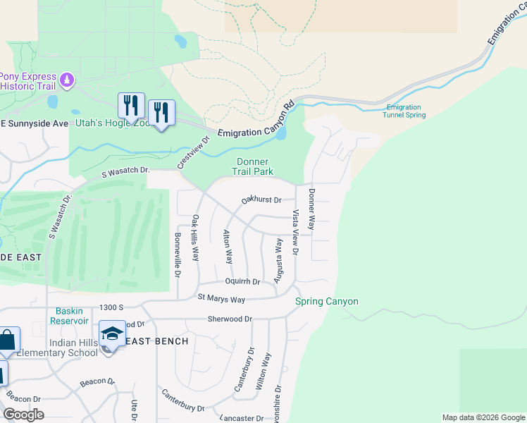 map of restaurants, bars, coffee shops, grocery stores, and more near 2879 Millicent Drive in Salt Lake City