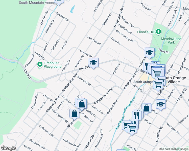 map of restaurants, bars, coffee shops, grocery stores, and more near 316 Western Drive North in South Orange