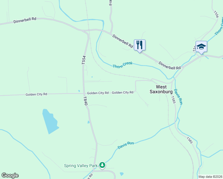 map of restaurants, bars, coffee shops, grocery stores, and more near 171 Golden City Road in Saxonburg