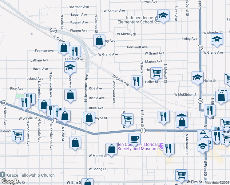 map of restaurants, bars, coffee shops, grocery stores, and more near 919 Richie Avenue in Lima
