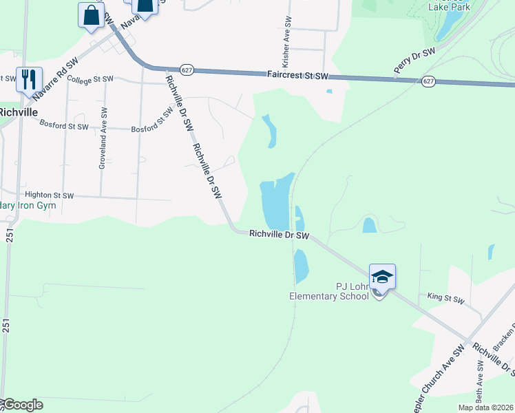 map of restaurants, bars, coffee shops, grocery stores, and more near 5785 Richville Drive Southwest in Navarre