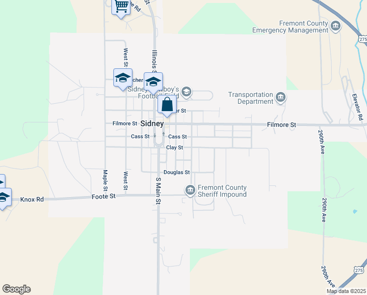 map of restaurants, bars, coffee shops, grocery stores, and more near Clay Street in Sidney