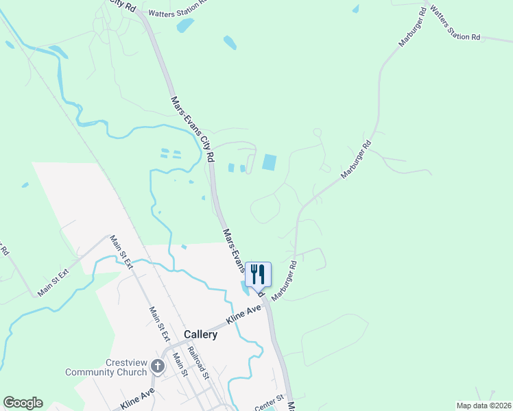 map of restaurants, bars, coffee shops, grocery stores, and more near 117 Pauline Place in Evans City