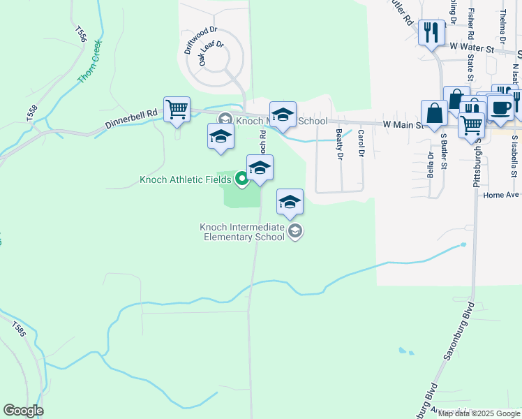 map of restaurants, bars, coffee shops, grocery stores, and more near 328 Knoch Road in Saxonburg