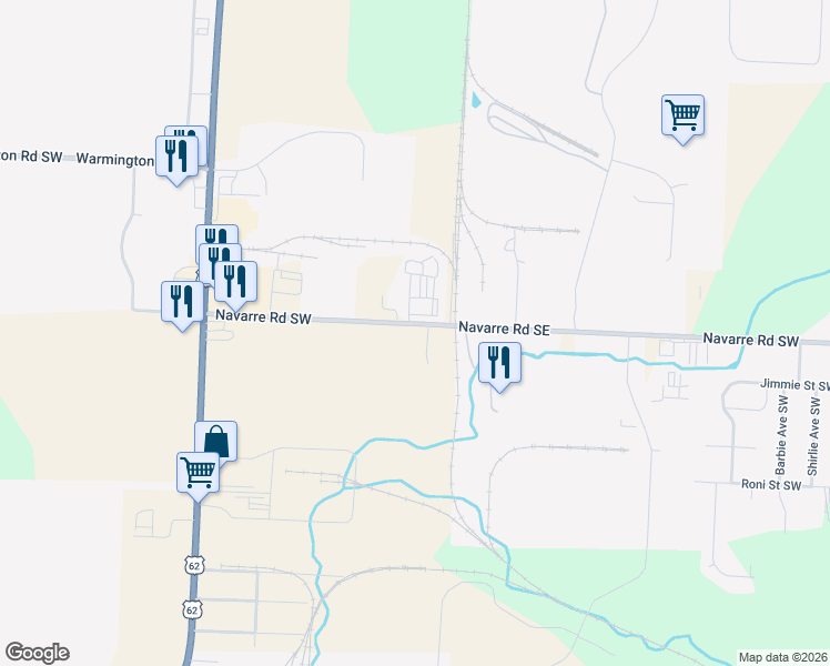 map of restaurants, bars, coffee shops, grocery stores, and more near 8191 Navarre Road Southwest in Massillon