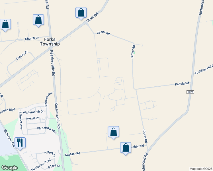 map of restaurants, bars, coffee shops, grocery stores, and more near 4250 East Braden Boulevard in Easton