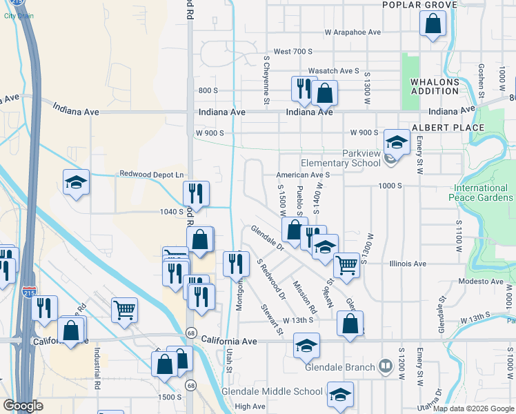 map of restaurants, bars, coffee shops, grocery stores, and more near 1537 Glenrose Drive South in Salt Lake City