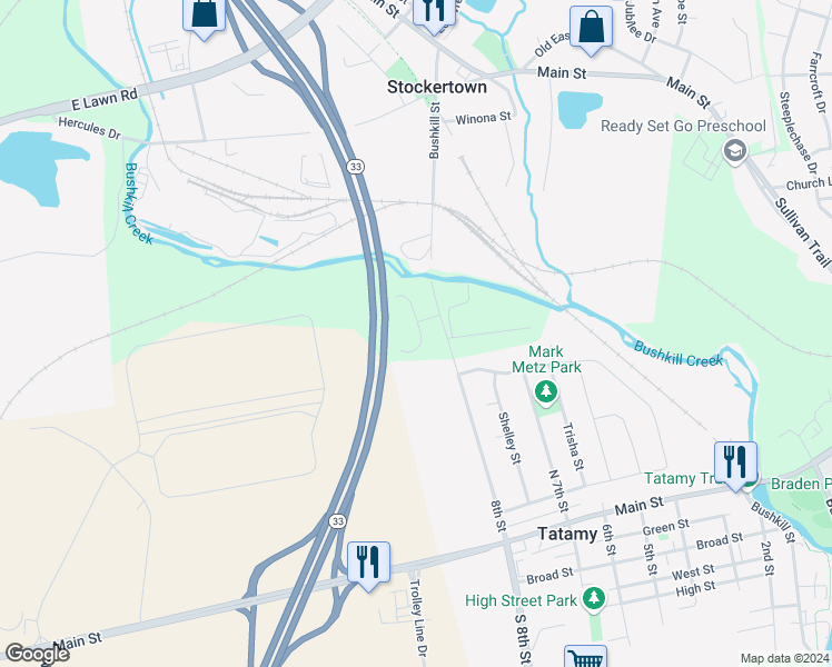map of restaurants, bars, coffee shops, grocery stores, and more near 14 Babbling Brook Road in Easton