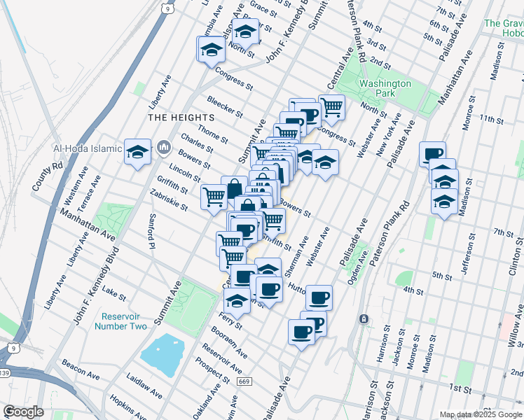 map of restaurants, bars, coffee shops, grocery stores, and more near 20 Charles Street in Jersey City