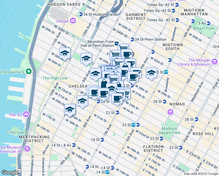map of restaurants, bars, coffee shops, grocery stores, and more near in New York