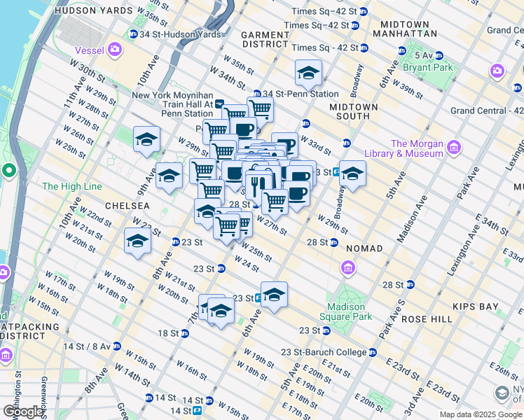 map of restaurants, bars, coffee shops, grocery stores, and more near in New York