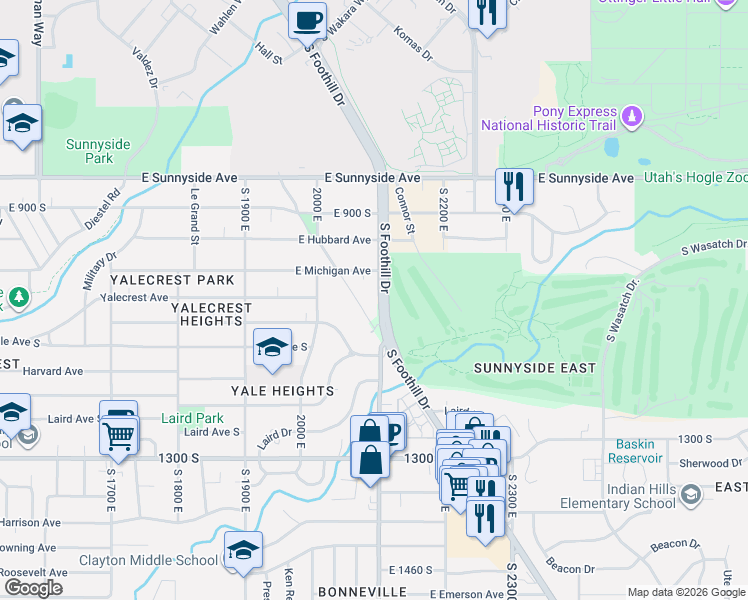 map of restaurants, bars, coffee shops, grocery stores, and more near 2084 East Michigan Avenue in Salt Lake City