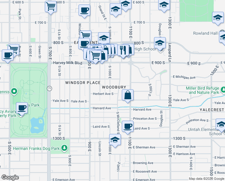 map of restaurants, bars, coffee shops, grocery stores, and more near in Salt Lake City