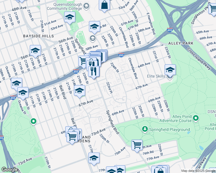 map of restaurants, bars, coffee shops, grocery stores, and more near in Queens