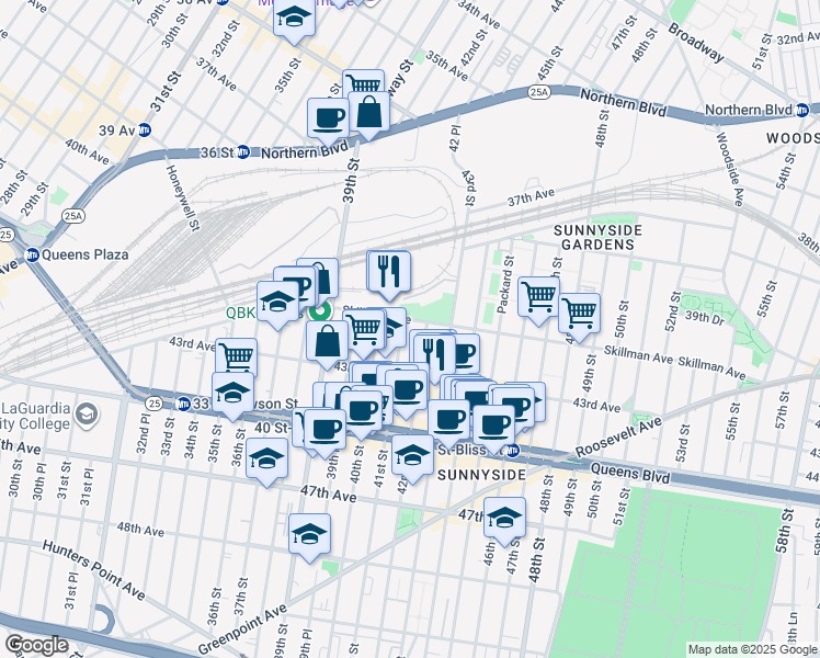 map of restaurants, bars, coffee shops, grocery stores, and more near 40-05 Skillman Avenue in Queens