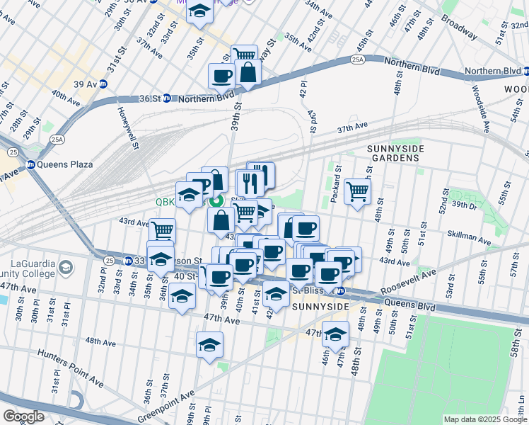 map of restaurants, bars, coffee shops, grocery stores, and more near 40-05 Skillman Avenue in Queens