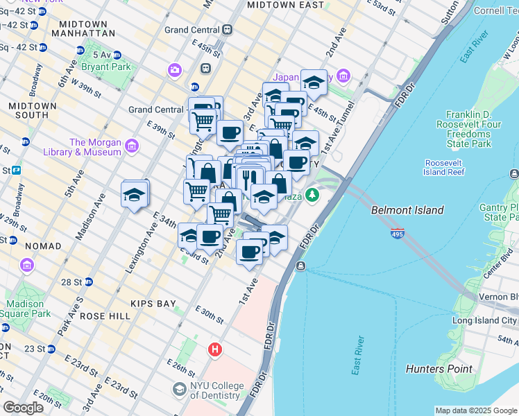 map of restaurants, bars, coffee shops, grocery stores, and more near in New York