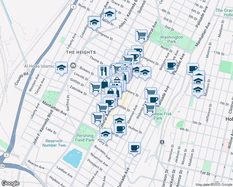 map of restaurants, bars, coffee shops, grocery stores, and more near 20 Charles Street in Jersey City