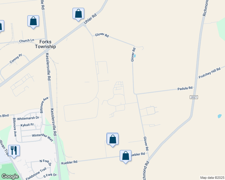 map of restaurants, bars, coffee shops, grocery stores, and more near 4250 East Braden Boulevard in Easton