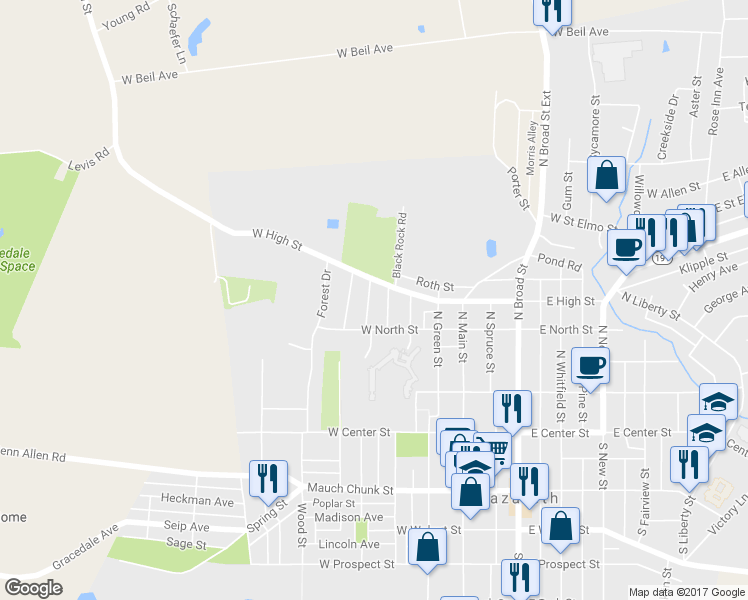map of restaurants, bars, coffee shops, grocery stores, and more near 242 Hillside Avenue in Nazareth
