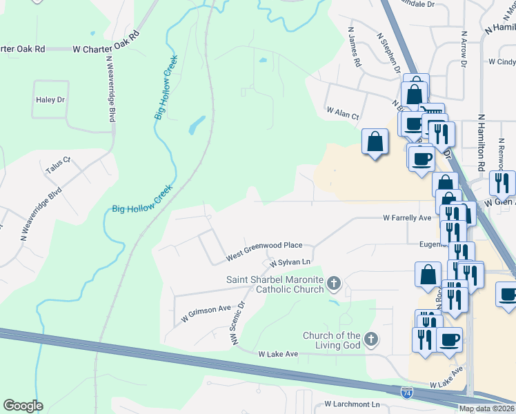 map of restaurants, bars, coffee shops, grocery stores, and more near 3305 W Glen Ave in Peoria