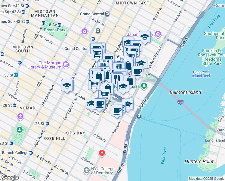 map of restaurants, bars, coffee shops, grocery stores, and more near in New York
