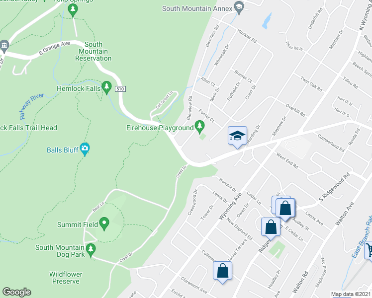 map of restaurants, bars, coffee shops, grocery stores, and more near 8 Speir Drive in South Orange
