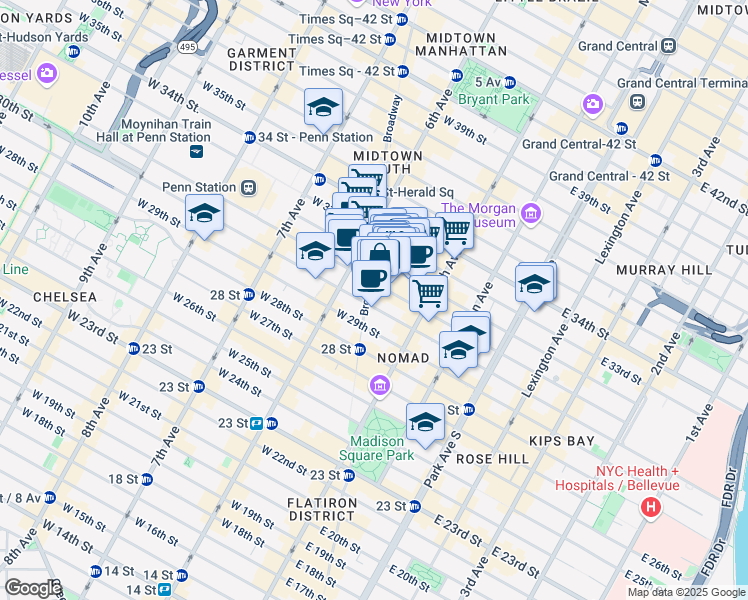 map of restaurants, bars, coffee shops, grocery stores, and more near 1226 Broadway in New York